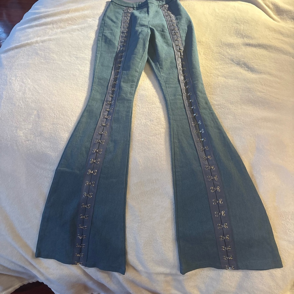 REHAB Denim Flared Pants with Silver Detailing NWT!!
